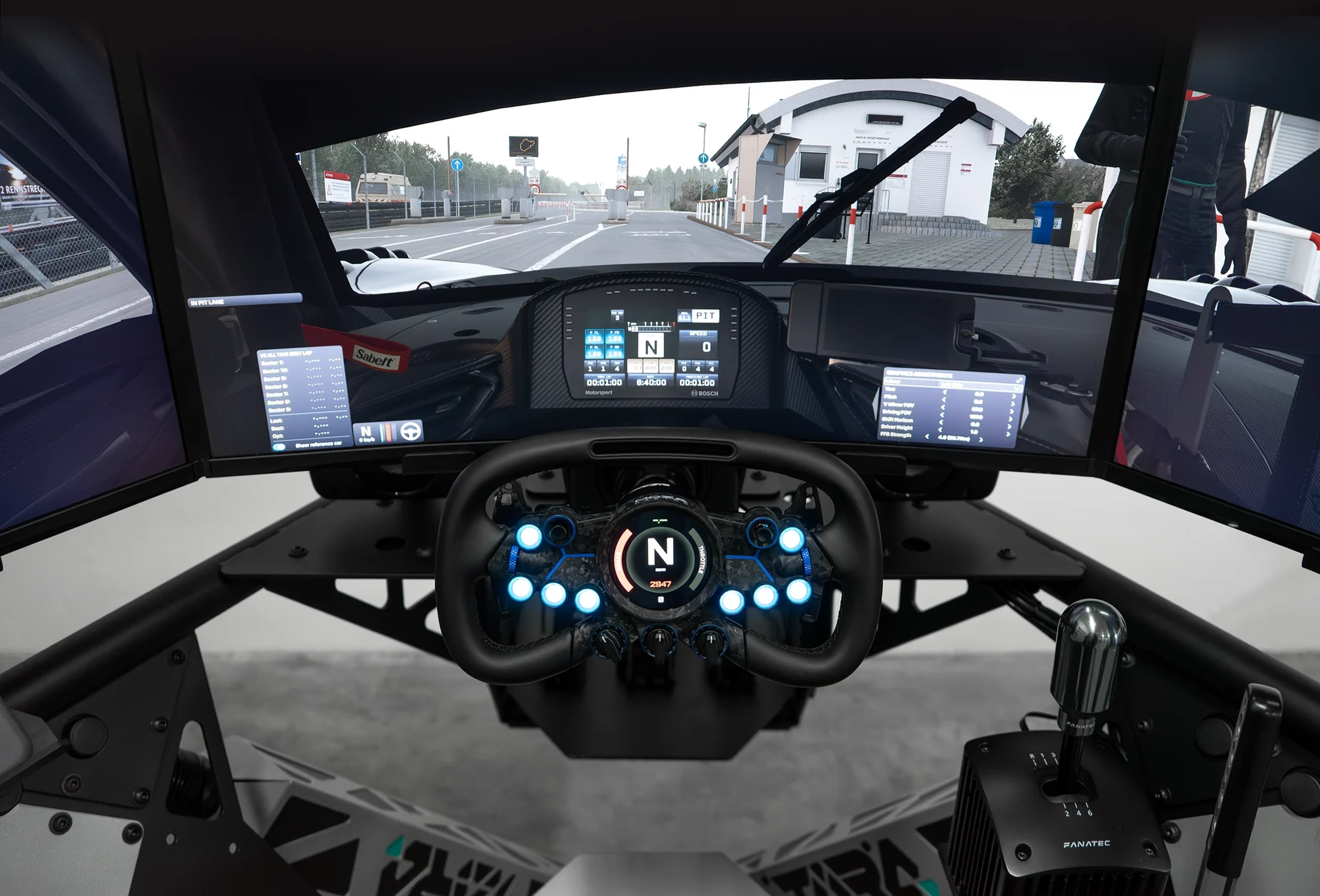 TORQ EVO 2 triple-screen cockpit — in-car driver field of view